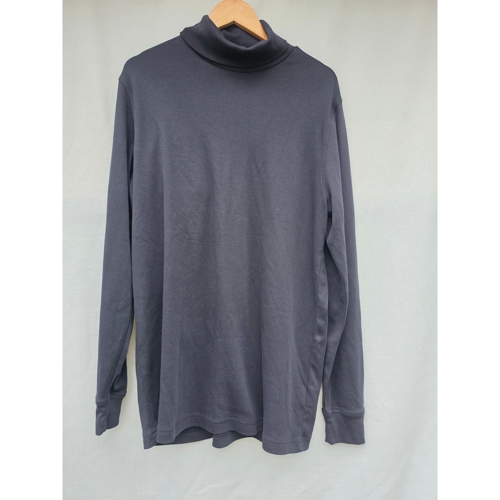 Lands End Turtleneck Mens Large Tall Black Cotton Minimalist Layering Basic
